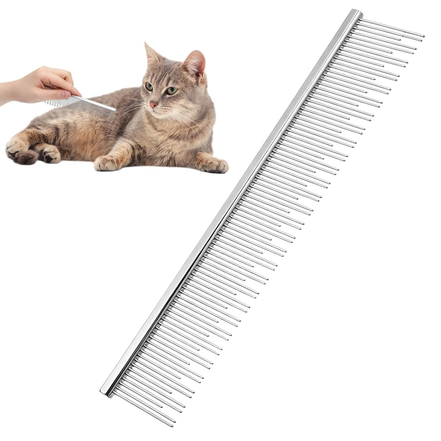 Metal Grooming Comb, Stainless Steel Pet Comb for Dogs and Cats, Detangling Matted Fur & Shedding Control with Rounded Teeth, for Long, Short, Curly Hair (6 Inches)