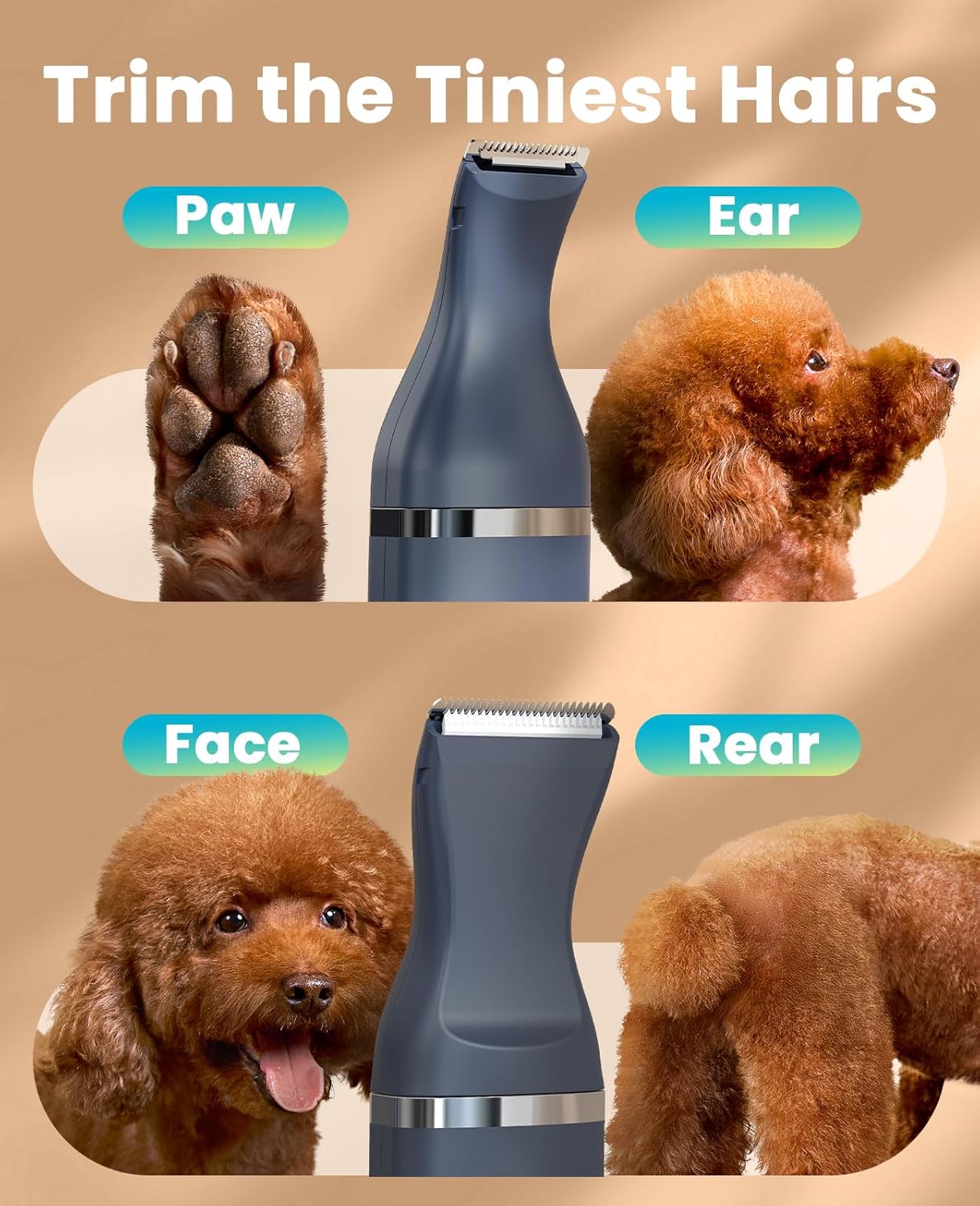 oneisall Dog Clippers with Double Blades,Cordless Small Pet Hair Grooming Trimmer,Low Noise for Trimming Dog's Hair Around Paws, Eyes, Ears, Face, Rump (White)