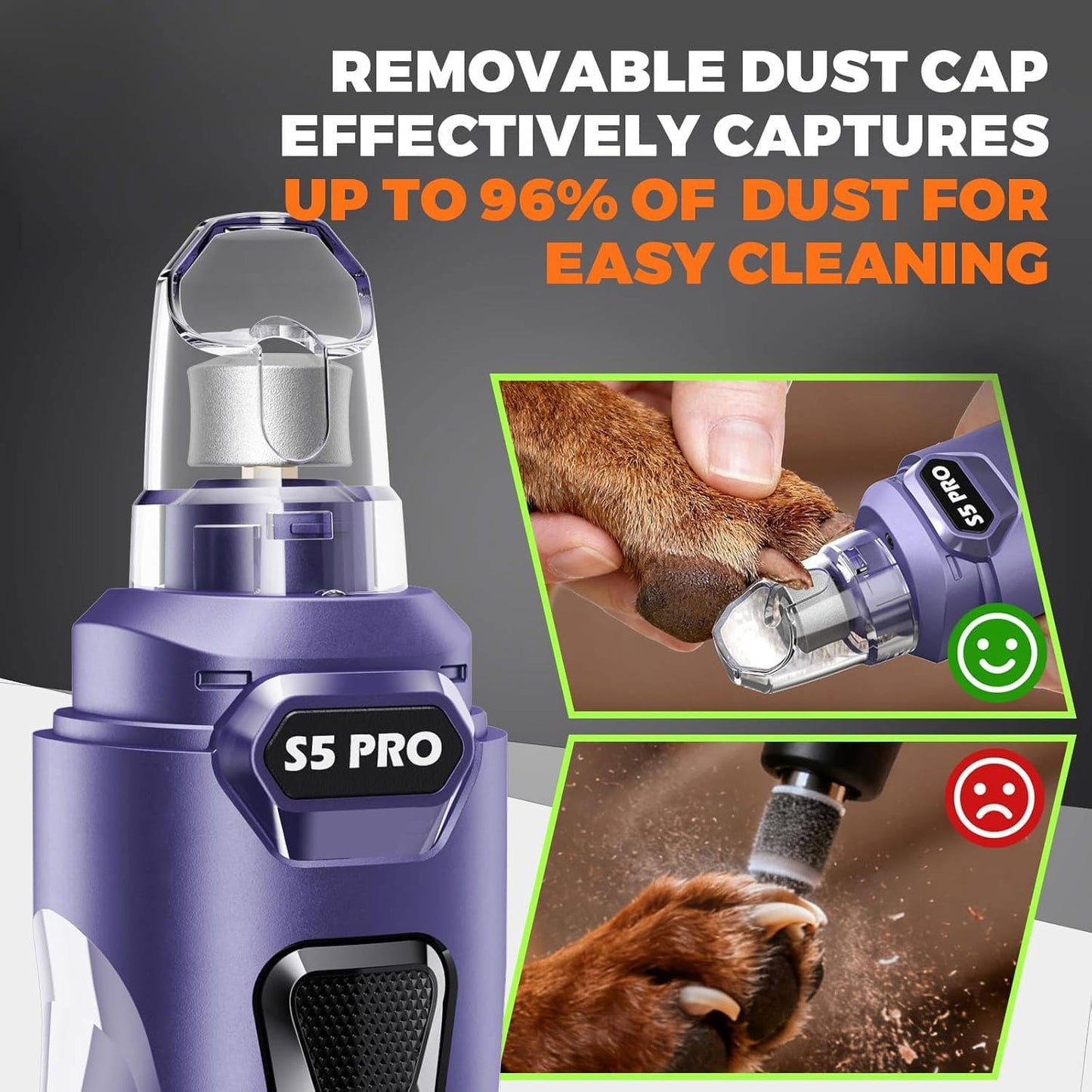 Whisper Quiet Dog Nail Grinder with 4 LED Lights, Safe & Stress-Free for Sensitive Dogs Cats of All Breeds & Sizes, 3 Grinding Bits, 3-Speed, Pet Nail Trimmers, Rechargeable Painless Grooming Kit