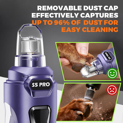 Whisper Quiet Dog Nail Grinder with 4 LED Lights, Safe & Stress-Free for Sensitive Dogs Cats of All Breeds & Sizes, 3 Grinding Bits, 3-Speed, Pet Nail Trimmers, Rechargeable Painless Grooming Kit