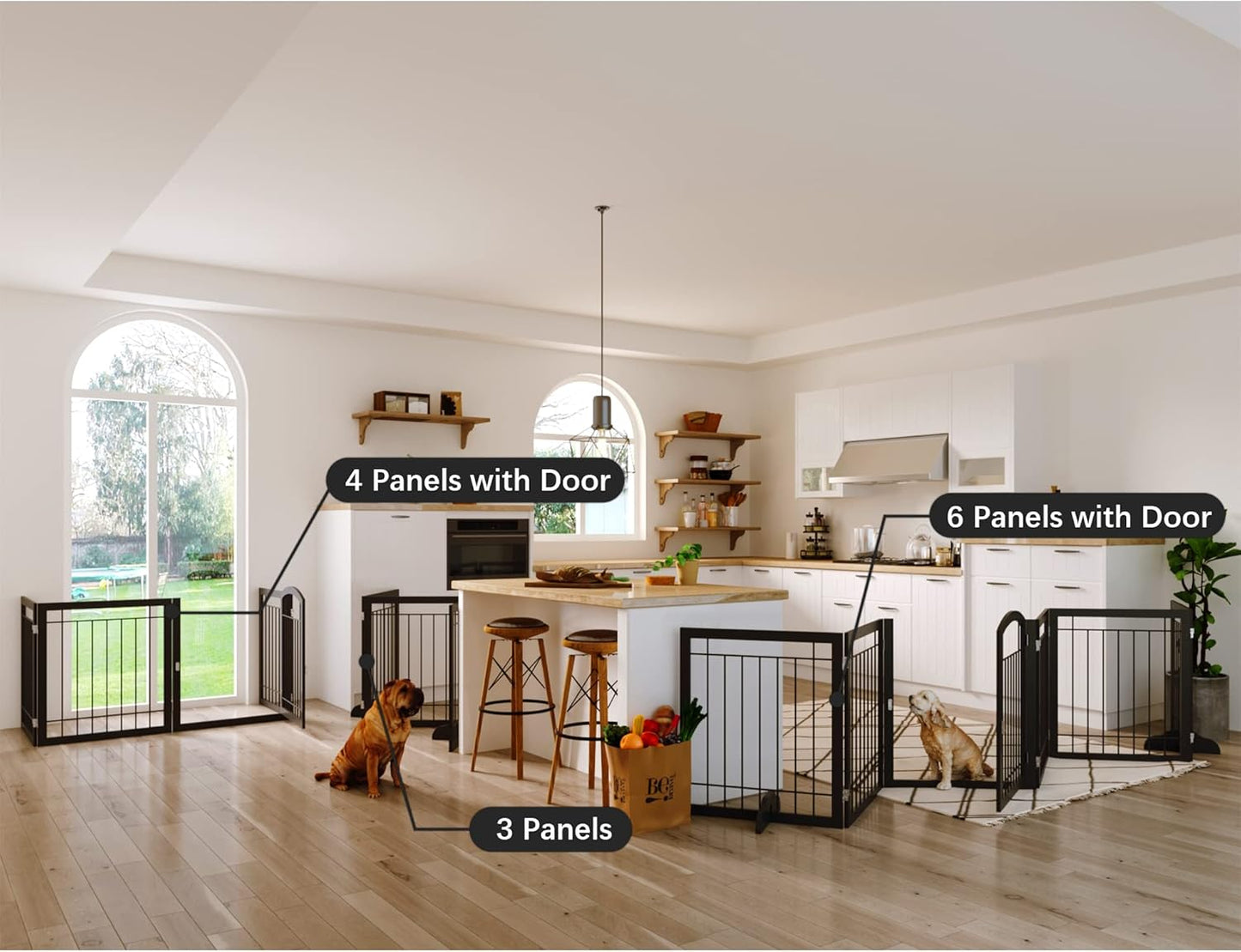 JSB 72-inch Extra Wide 28-inch Tall Dog gate, Freestanding Pet Gate for Halls, Stairs & Home, Pet Puppy Safety Dog Fence with 2PCS Support Feet (Black)