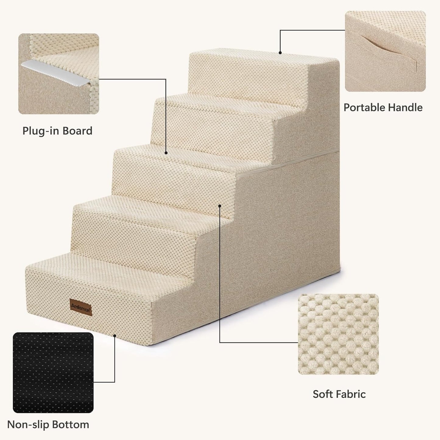Aodisman Dog Steps for Bed and Couch, 4-Step Pet Stairs for Small Dogs, Indoor Non-Slip Dog Stairs for Old Cats, Puppy, Small Medium Dogs,18.5" H,Grey