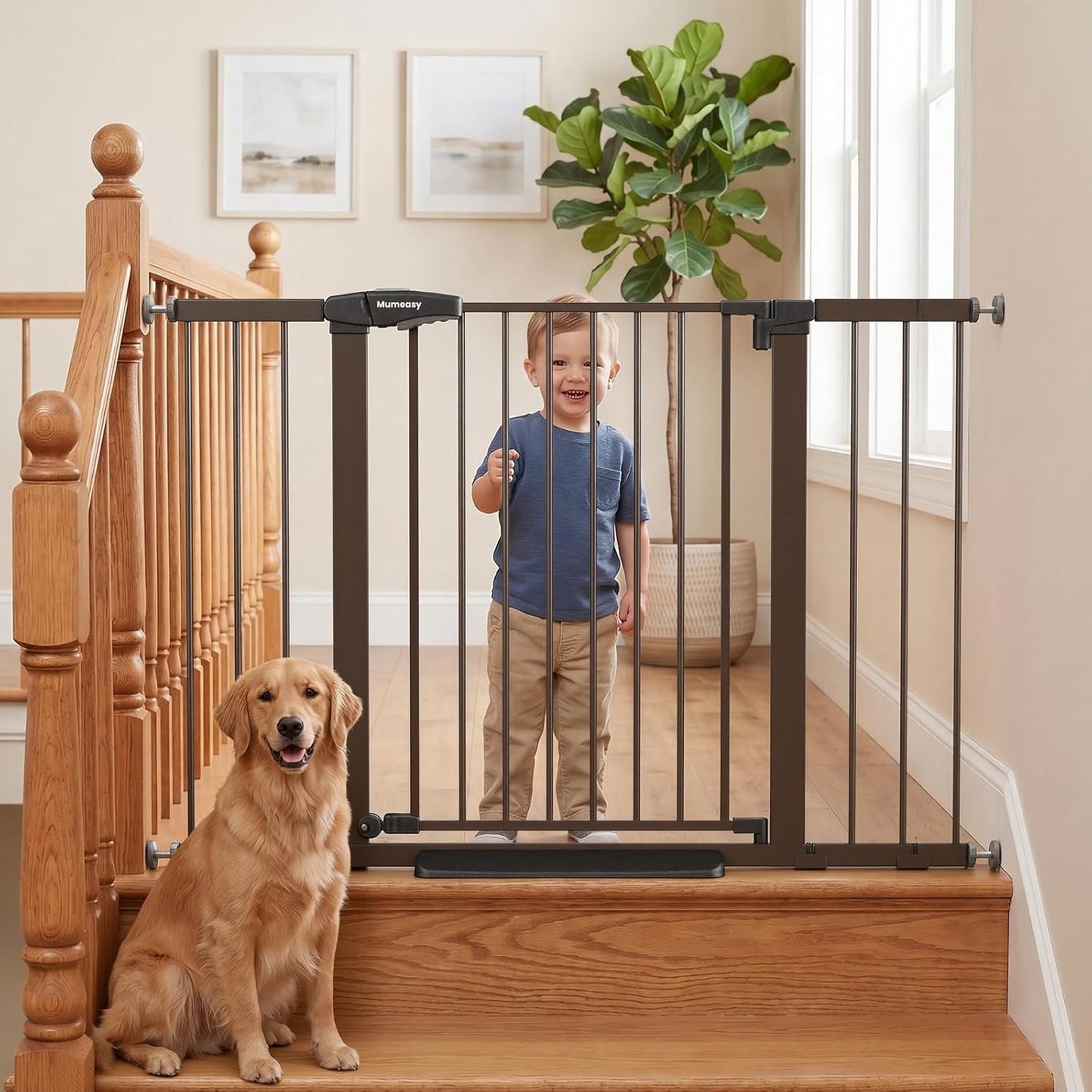 Mumeasy 36" High Extra Tall Dog Gate, 29.6"-40.5" Wide Pressure Mounted Tall Baby Gate for Dog, Auto Close Pet Gate with Door for Stairs,Doorways,House,Black