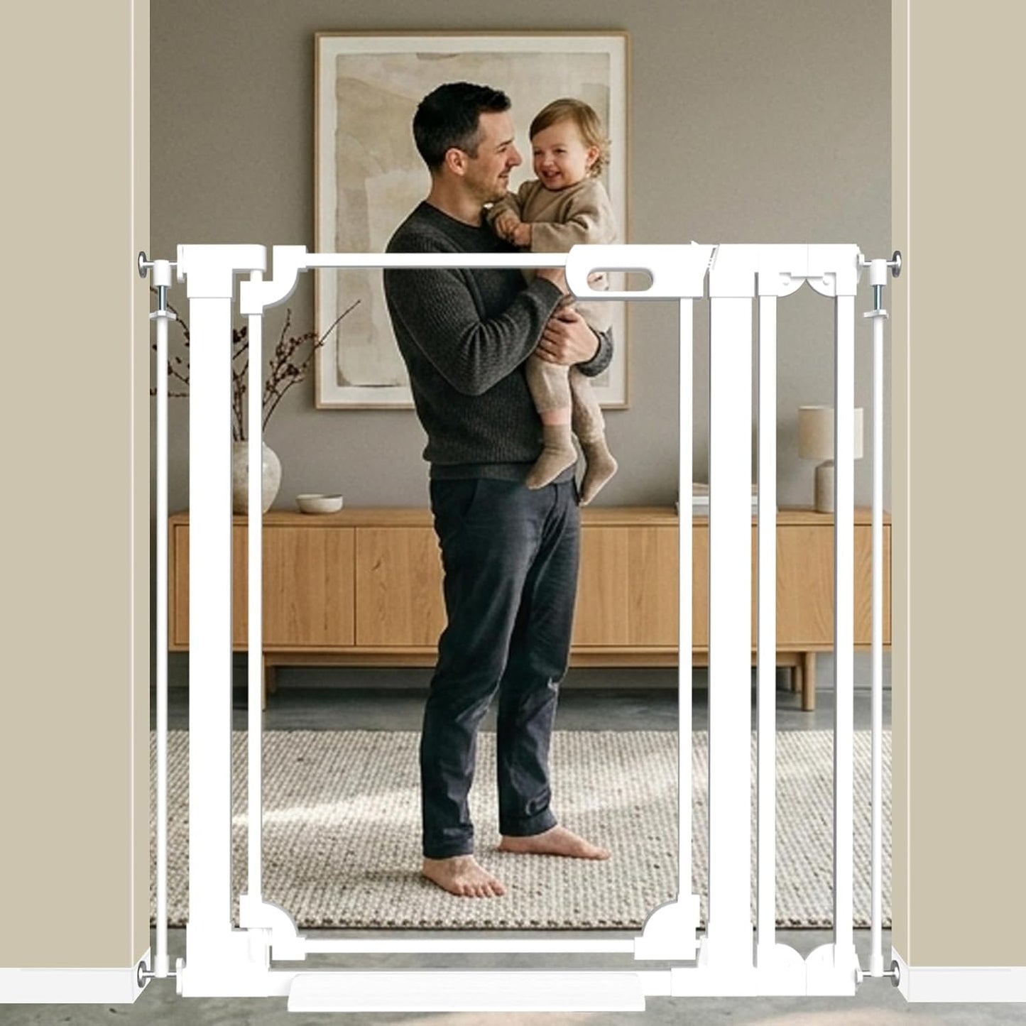 WAOWAO Clear Baby Gate for Stairs Modern Design Acrylic Auto Close Pet Gate, 29.52-37.79" Wide Safety Baby Gate for Doorways,White Clear Dog Gates Indoor, Hallways,Kitchen