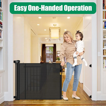 Reinforced 85 Inch Wide Retractable Dog Gate Extra Long Baby Gate with Support Rods – Prevent Crawling Under, Indoor Extra Wide Retractable Baby Gate Retractable Gate Outdoor Gates for Decks, White