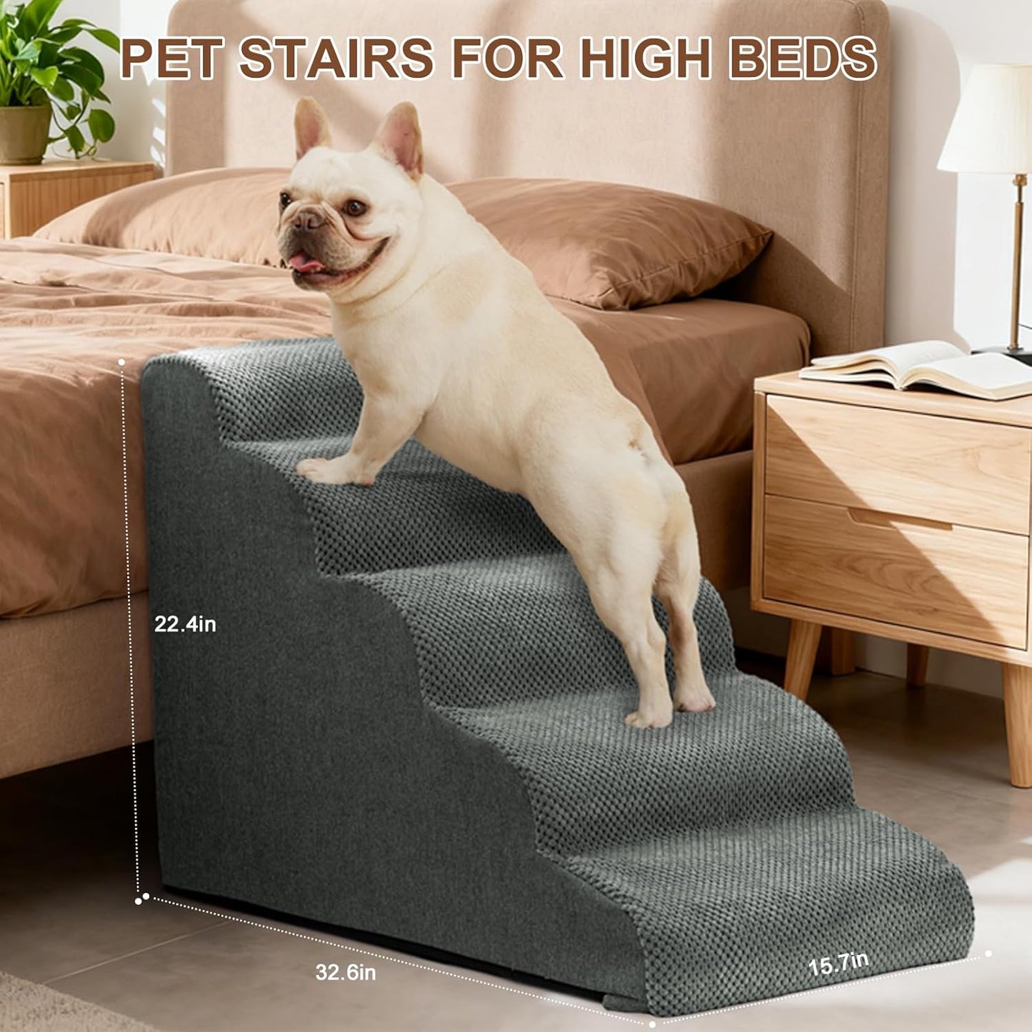 Aodisman Dog Ramp and Stairs for Small Dogs & Cats,3-Step Pet Stairs for Couch Sofa and Chair,Indoor Anti-Slip Dog Stairs for Old Cats and Puppy,Beige