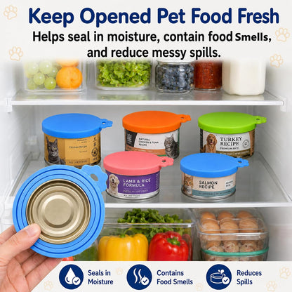 Lydia’s Deal Pet Food Can Covers 2-Pack, Thick Silicone Universal Can Lids for Dog & Cat Food, Fits 3oz/5.5oz/12oz, Airtight Seal, Durable & Dishwasher Safe, Easy Grip with Spoon (Blue & Orange)
