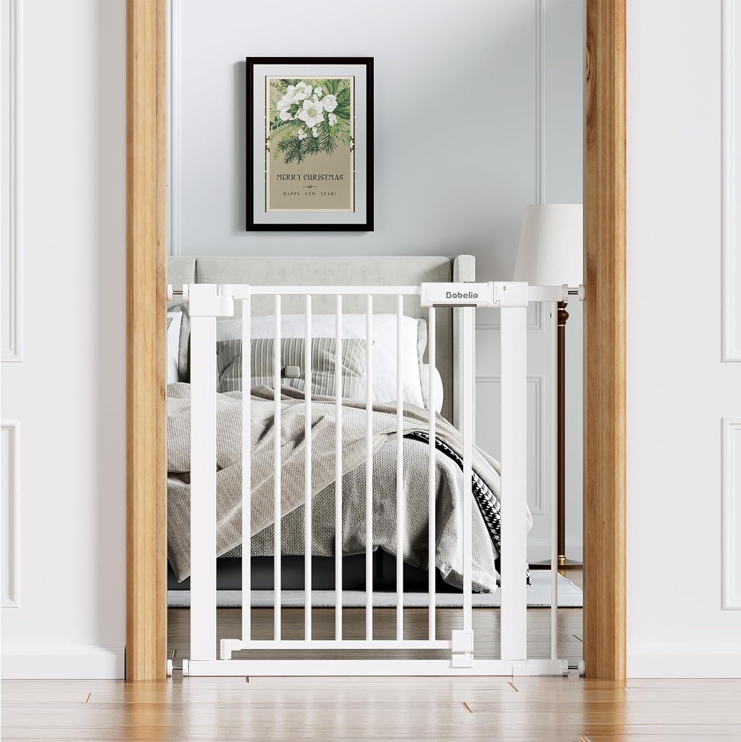 Babelio Baby Gate for Doorways and Stairs, 36-41" Pet Gate with Wide Walk Thru Door and Lock Indicator, No Drill Pressure Mounted Safety Gate with Double Lock and Self-Closing, Black