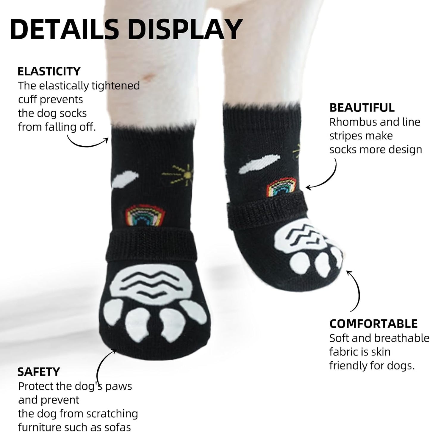 PUPTECK Anti Slip Dog Socks with Double Grippers for Hardwood Floors, Shoes for Hot/Cold Pavement, Boots & Paws Protectors to Prevent Licking, Traction Booties for Senior Small Large Dogs