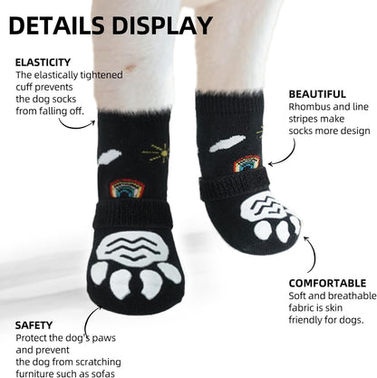 PUPTECK Anti Slip Dog Socks with Double Grippers for Hardwood Floors, Shoes for Hot/Cold Pavement, Boots & Paws Protectors to Prevent Licking, Traction Booties for Senior Small Large Dogs