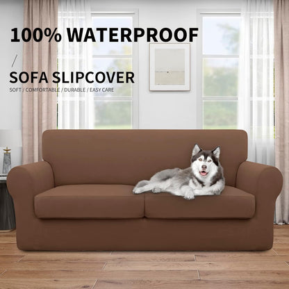 Easy-Going 100% Dual Waterproof 4 Pieces Stretch Soft Couch Cover for Dogs, Sofa Slipcover for 3 Separate Cushion Couch Leakproof Furniture Protector for Kids, Pets Dark Gray
