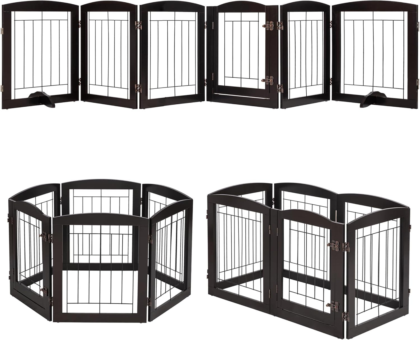 PAWLAND Free Standing Dog Gates for The House Stairs Doorways Indoor Foldable Wooden Small White Puppy Pet Gate Step Over Fence 60" W 24" H 3 Panels
