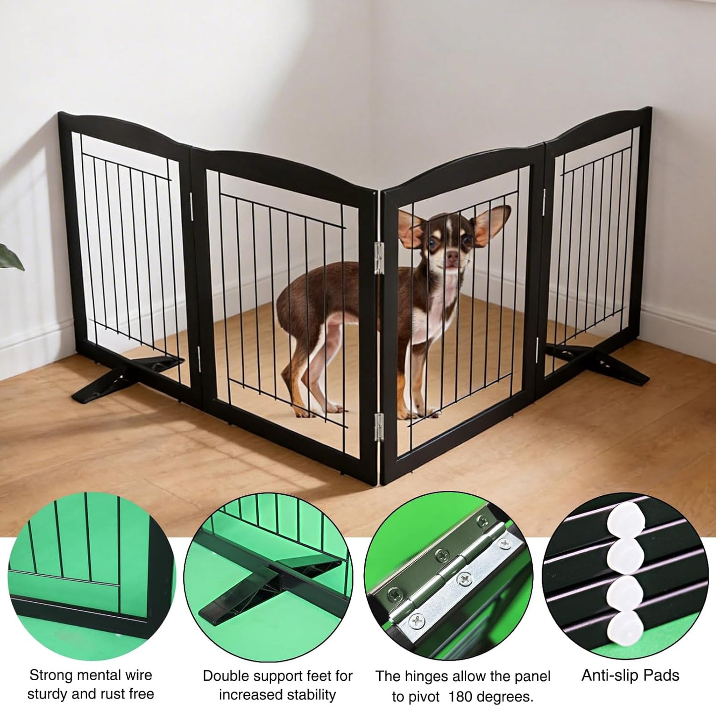 ZJSF Freestanding Dog Fence Indoor, Foldable Dog Gate for Doorways, Stairs or Hallways, Sturdy Wood Extra Wide Pet Gate with Support Feet for The House, White, 24 "Height-3 Panels