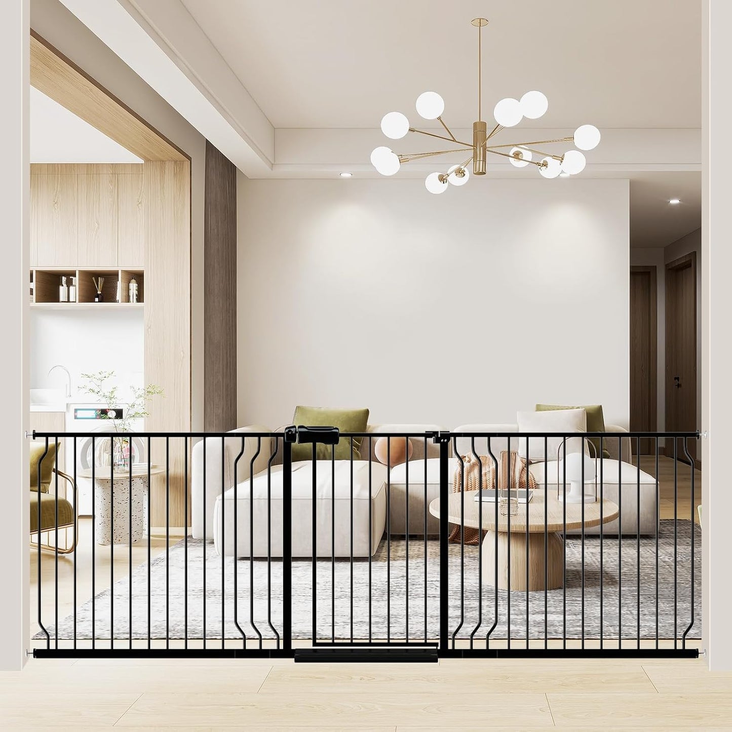 WAOWAO Baby Gate 71.65-85.03" Extra Wide Pressure Mounted Walk Through Swing Auto Close Safety Metal Black Toddler Kids Child Dog Pet Puppy for Stairs,Doorways,Kitchen