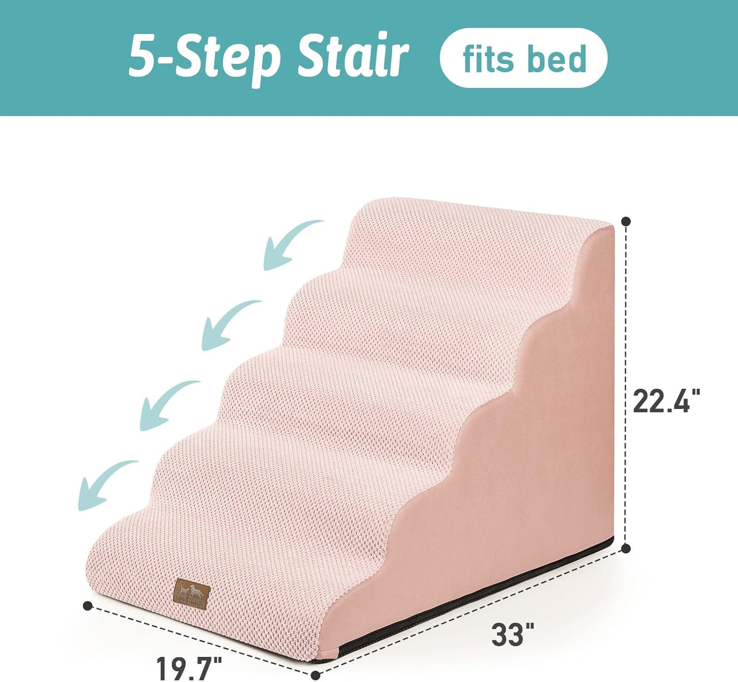COZY KISS Extra Wide Dog Stairs with Tunnel, Foam Detachable Large Dog Step for Small Pet, Puppy or Cats, Medium Pet Ramp for High Bed, Couch, Sofa or Car, 19.7x33x22.4 inch, 5 Step, Beige