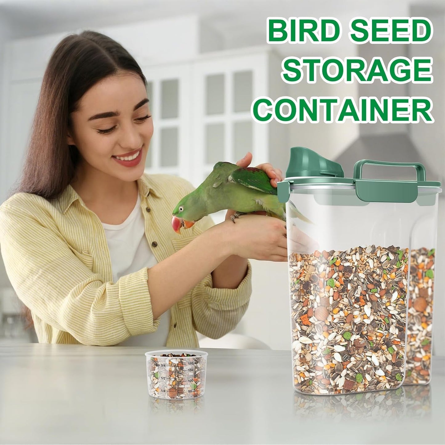 TBMax Dog Food Storage Container 5-7 lbs, Airtight Cat Food Container with Larger Spout & Measuring Cup, Portable Pet Food Storage Dispenser for Small Animal Kibble Storage, Bird Seed Container