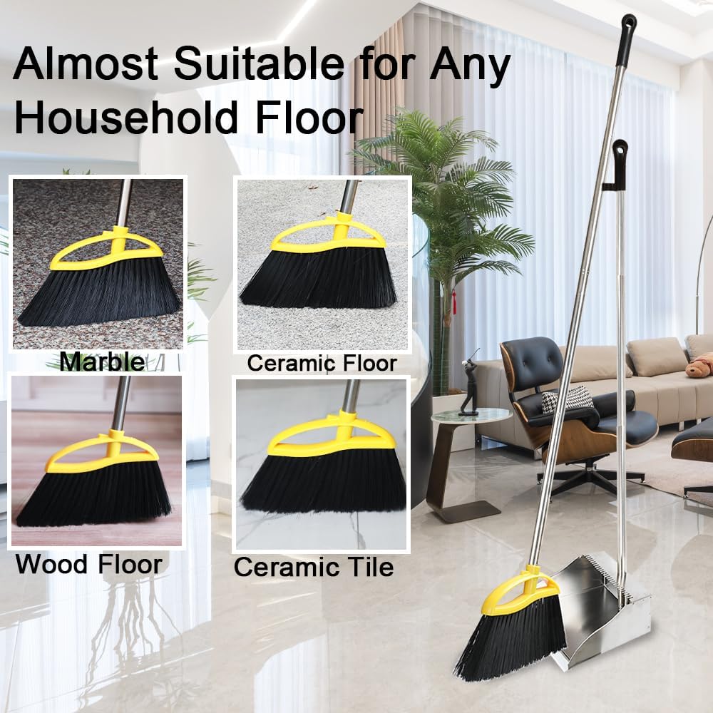 Gloffer Soft Bristles Broom for Indoor Sweeping, Household Cleaning Angle Broom with 55inch Long Handle for Home Office Hardwood Tile Floors Kitchen