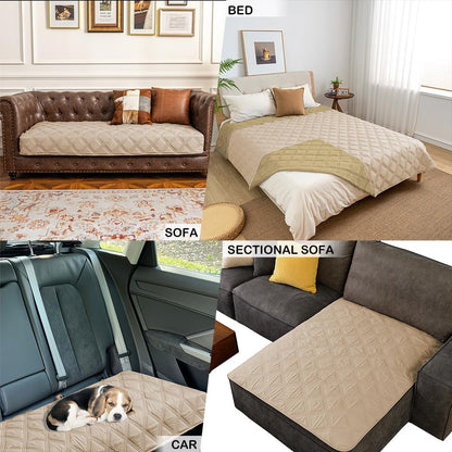 fuguitex Waterproof Dog Blanket, Pet Friendly Reversible Throw Essential for Small Dogs, Tear Resistant Leakproof Washable Couch Cushion Bed Protector Cover for Indoor Furniture（30"*70",Beige+Cream