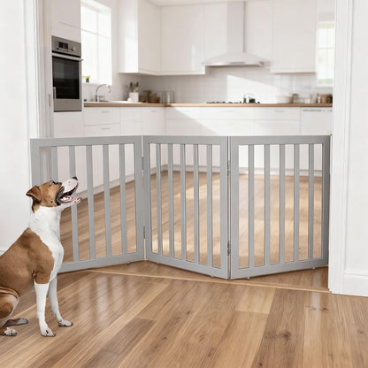 ZJSF Freestanding Indoor Dog Gate for House Foldable Wood Brown Puppy Gate for Doorways Pet Gate for Stairs Extra Wide Pet Fence 24" Height 2 Panels