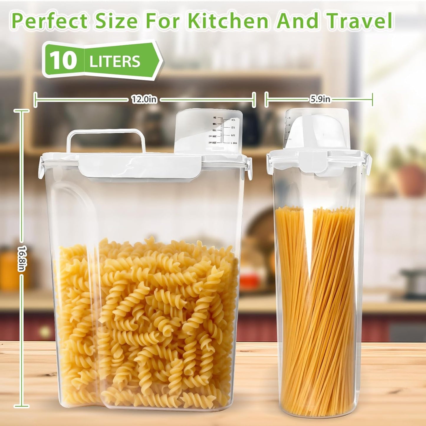 Viretec Rice Airtight Storage Container, 3 to 5Lbs Cereal Dry Food Flour Bin, Pet Dog Cat Food Dispenser with Measuring Cup, BPA Free Clear Plastic Kitchen and Pantry Organization Bin for Sugar