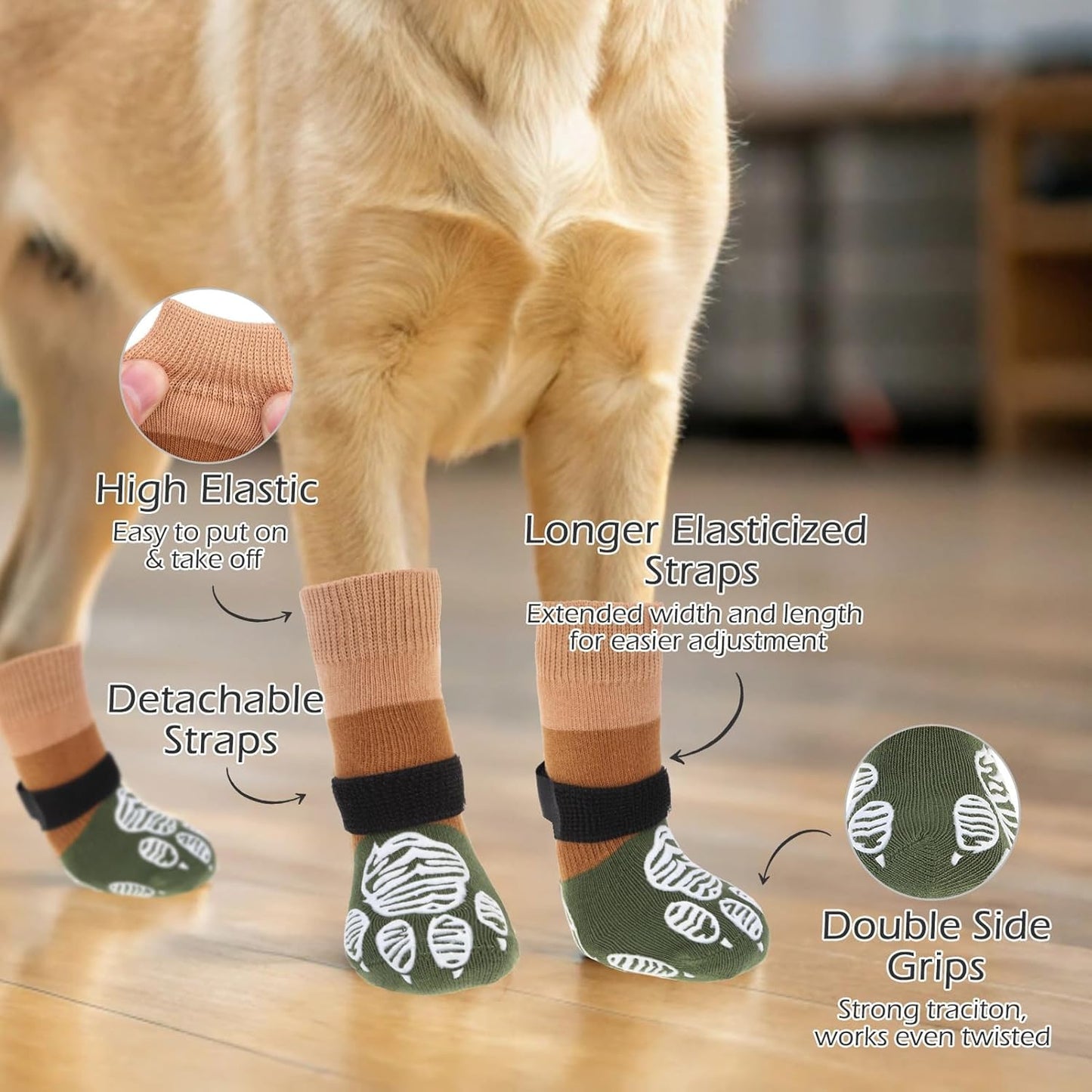 EXPAWLORER Anti Slip Dog Socks to Prevent Licking Paws, Dog Shoes for Hot Pavement Walk, Dog Booties for Hardwood Floors, Dog Boots & Paw Protectors with Grippers for Small Medium Large Senior Dogs M