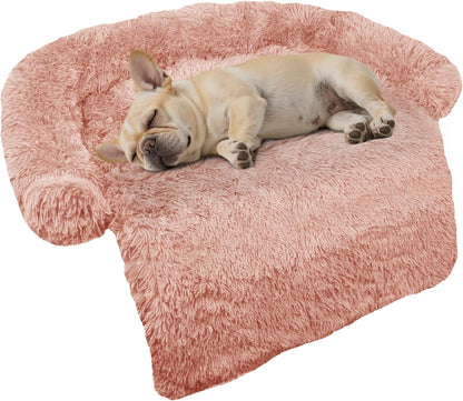 Calming Dog Bed Fluffy Plush Dog Mat for Furniture Protector with Removable Washable Cover for Large Medium Small Dogs and Cats (Large, Light Grey)
