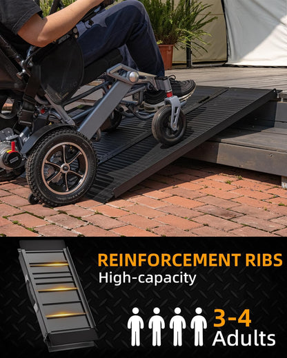 VNN Portable Wheelchair Ramp 4FT, Non-Slip Aluminum Ramps for Wheelchairs for Home, Handicap Wheelchair Ramps for Home Steps, Aluminum Loading Dock Plates, Doorways, Black
