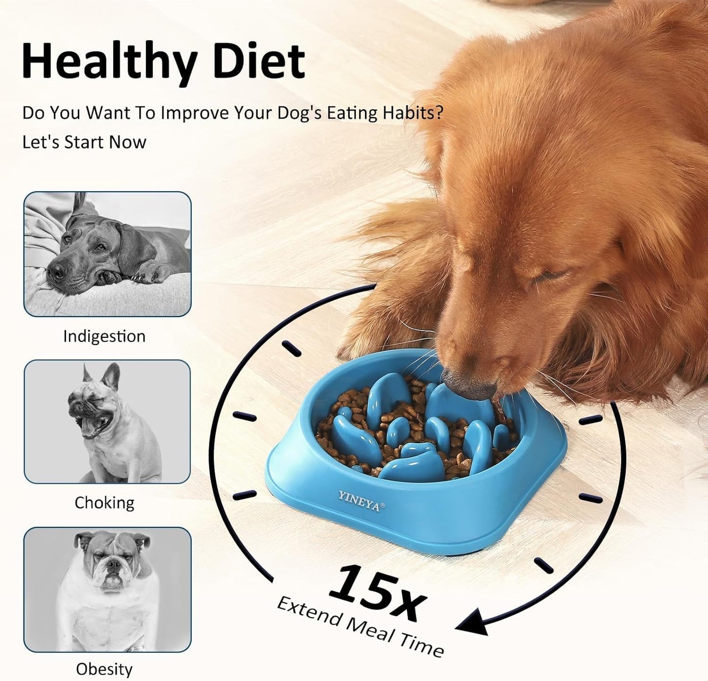 YINEYA Slow Feeder Dog Bowls, Pet Supplies that Slow Down Eating, Pet Food Bowls, Maze Dog Puzzle Feeder for Medium Breed