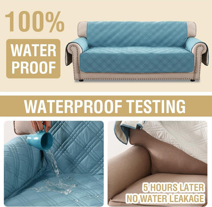 H.VERSAILTEX 100% Waterproof Slipcovers for Couches and Sofas Modern Pet Couch Cover Thick Soft Furniture Protector with Elastic Straps(Sofa, Lily Pad/Beige)