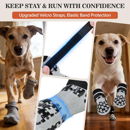 Dog Grippy Socks for Senior Dog - Double Side Dogs Booties to Prevent Licking, Boots & Paw Protectors for Hardwood Floors, No Twist Non Slip Socks for Small Medium Large Dogs, Black, L
