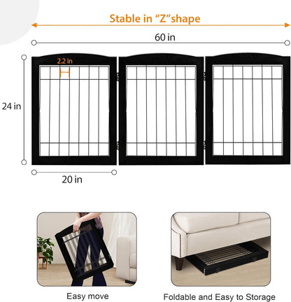 LZRS 2-Panel Freestanding Foldable Wood Dog Gate – Solid Wood & Steel Wire, Chew-Resistant Pet Barrier for Indoor Use, Ideal for Small to Medium Dogs, White