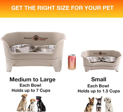 Neater Feeder Express Mess Proof Dog Bowls Elevated for Small Breeds under 15 Lb, Made in USA, No Spill Raised Dog Food Bowl Stand, Stainless Steel Food and Water Bowl Set, Feeding Station, Cappuccino