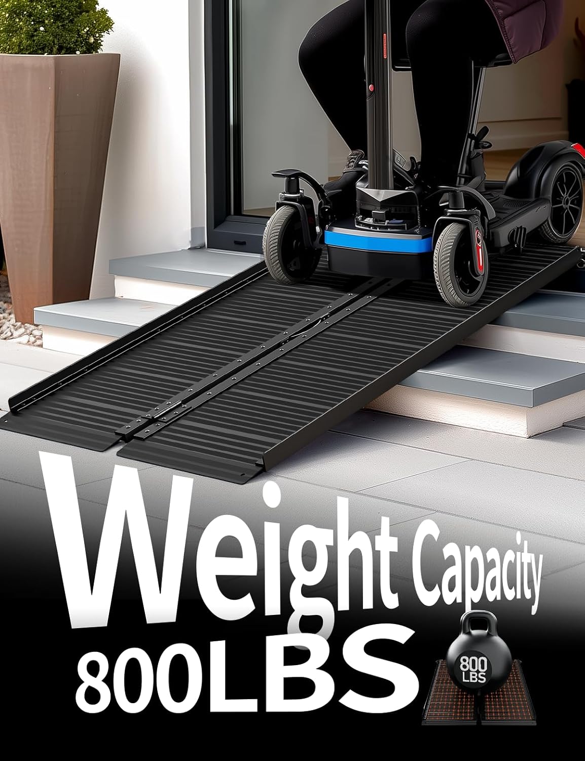 FACHNUO 2 Feet Portable Wheelchair Ramp, Non-Skid Aluminum Handicap Ramps with Handle, Folding Threshold Wheel Chair Ramp for Home Steps, Stairs, Entry, Doorways, Applicable Height 2-6 inches