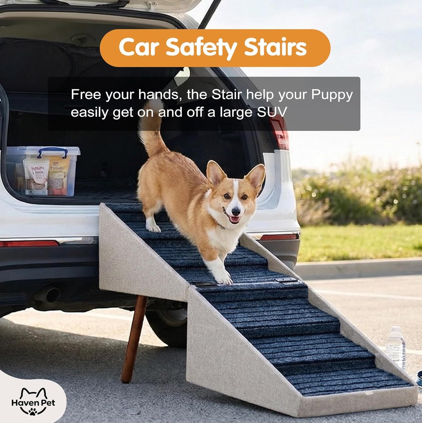 2-in-1 Dog Stairs for Bed and Couch, 21.6 Inch High,Foldable Ottoman with 6 Steps, Joint Relief for Small and Large Dogs (Gray H 21.6")