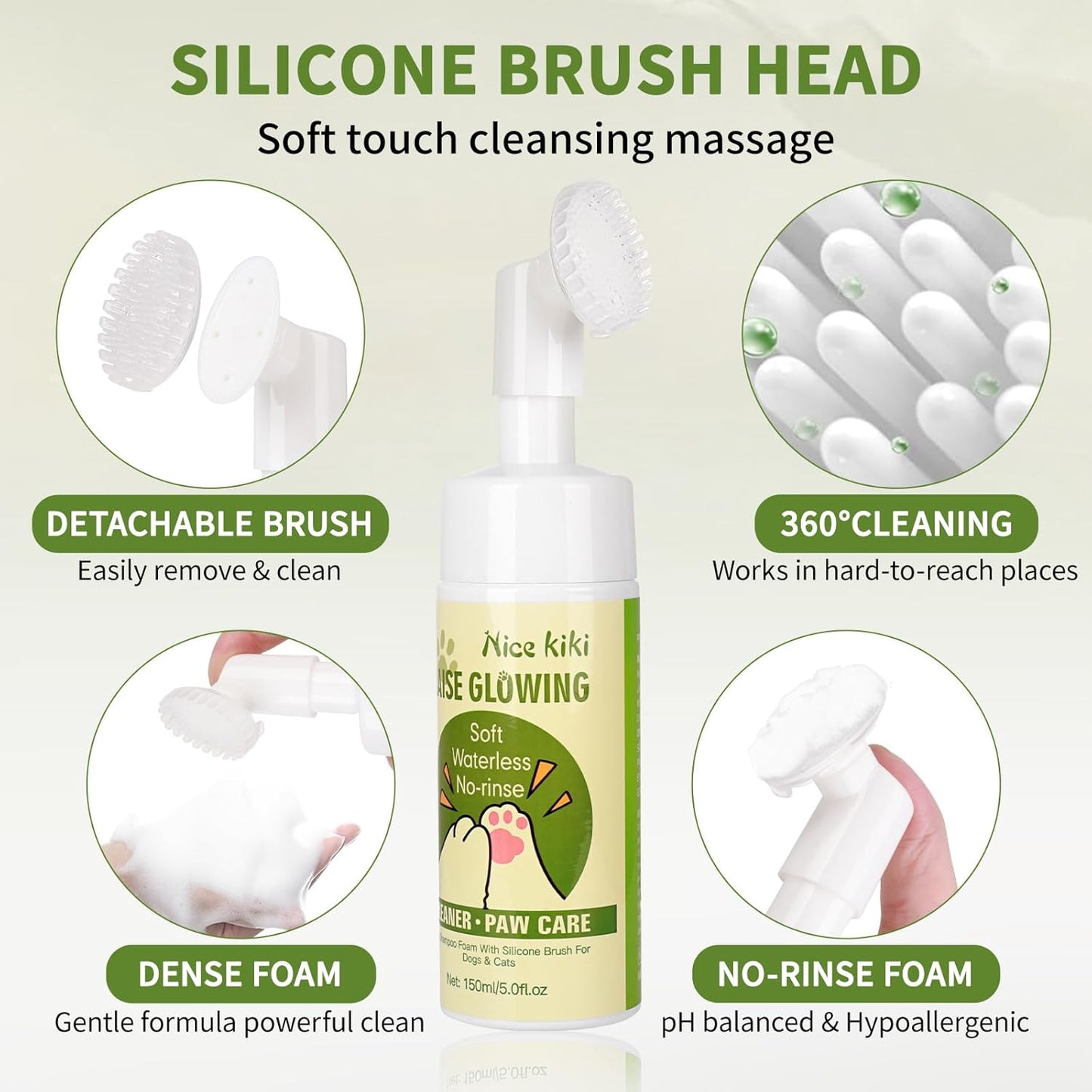 Pet Paw Cleaner for Dogs（5.0 fl oz）- No-Rinse Foam Pet Paw Washer with Silicone Brush Head for Puppy, Small, Medium,Large Dogs and XL Breed,Clean Muddy Paws,PH Balanced Foaming Dog Foot Washer