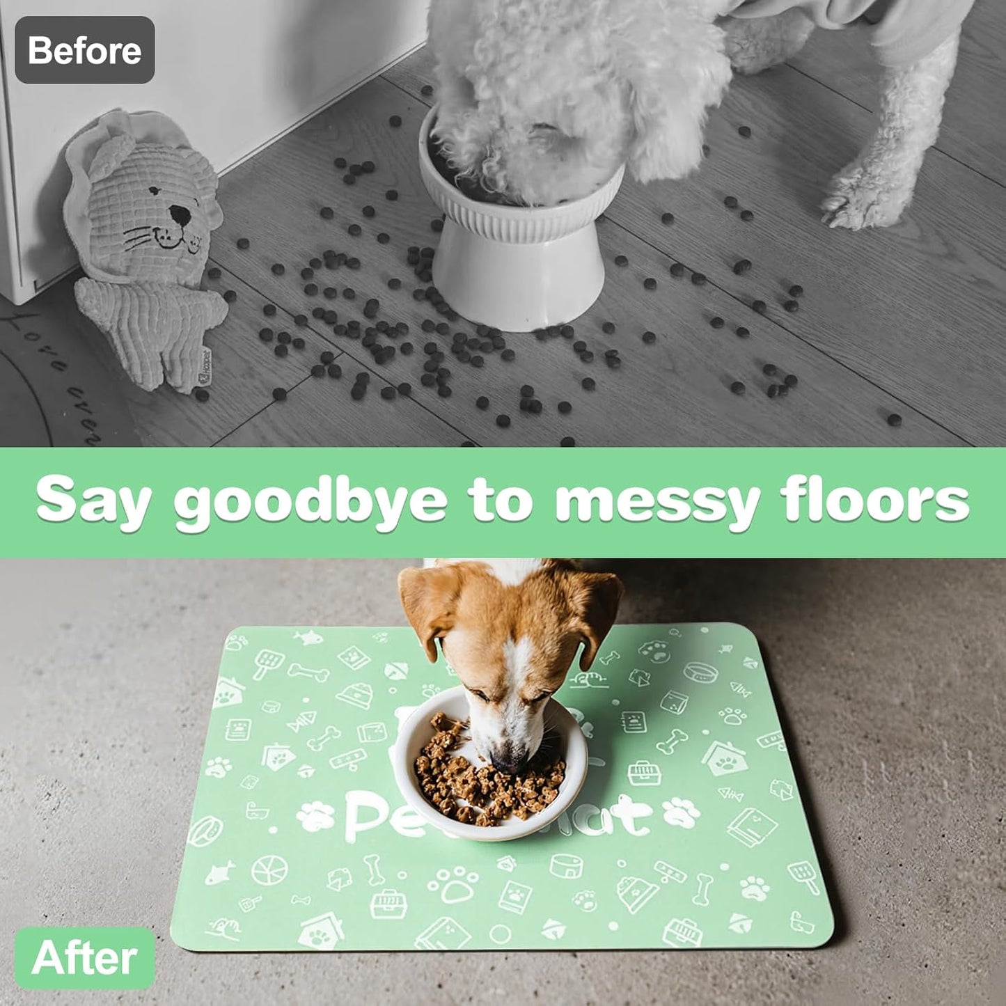 Pet Feeding Mat,Dog Cat Mat for Food and Water,Dog Bowl Waterproof Placemat with Rubber Backing,Absorbent Quick Dry Water Dispenser Mat for Pet（Dark Gray 12"×18"）