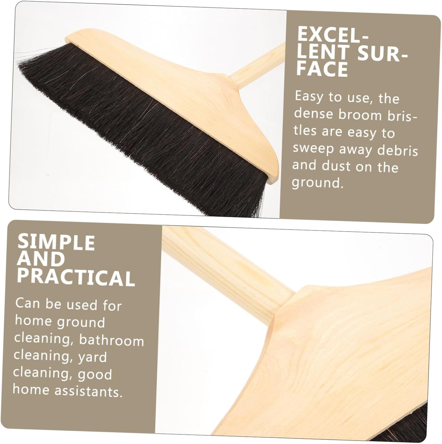 Horsehair Broom with Long Handle Soft Pine Bristles for Indoor Hardwood Floor Tile Surface Cleaning Sweeping Tool 37.00In