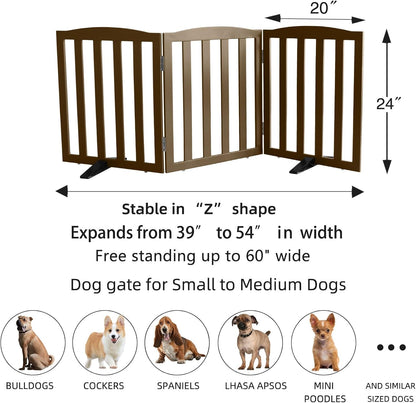 ZJSF Foldable Freestanding Indoor Dog Gate for House Wood White Long Pet Gates Dog Fence for Stairs Puppy Gates for Hallways,Pet Fence, Puppy Gate,Support Feet Included 24 "Height-3 Panels