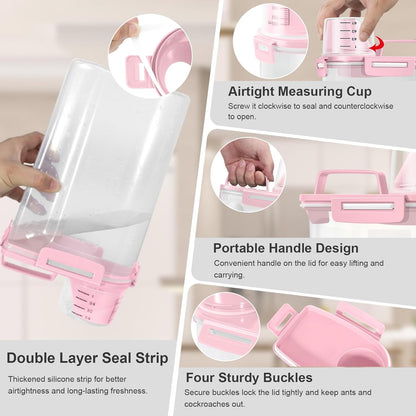 Dog Cat Food Storage Container, Pet Food Container Airtight with Large Spout & Cup, BPA-Free Plastic Food Dispenser for Pet Food, Bird Seed, Rice, Flour - Pink 2.5-5lb (1 pack)
