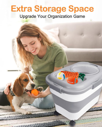 20-23 Lbs Dog Food Storage Container - Collapsible Dog Food Container with Attachable Casters and Scoop,Travel Silicone Bowl, Pet Food Storage Containers to Keep Dry Food Fresh,Easy to Move