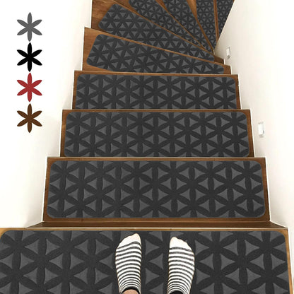 RIOLAND Stair Treads Carpet Non-Slip Indoor Stair Runners for Wooden Steps, Stair Rugs for Kids and Dogs, Set of 15, 8" X 30", Gray