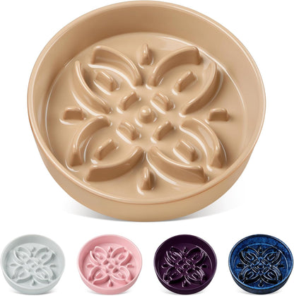 vancasso Ceramic Slow Feeder Dog Bowls, Puzzle Dog Food Bowls with Floral Maze, Anti -Slip Pet Food Dish for Small Breed, 0.6 Cups, Pink