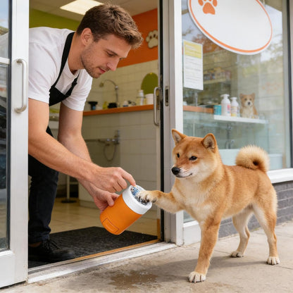 Dog Paw Cleaner Cup, Portable Muddy Paw Washer, Semi-Automatic 360° Rotating Pet Foot Cleaner with Soft Bristles for Small Medium Dogs