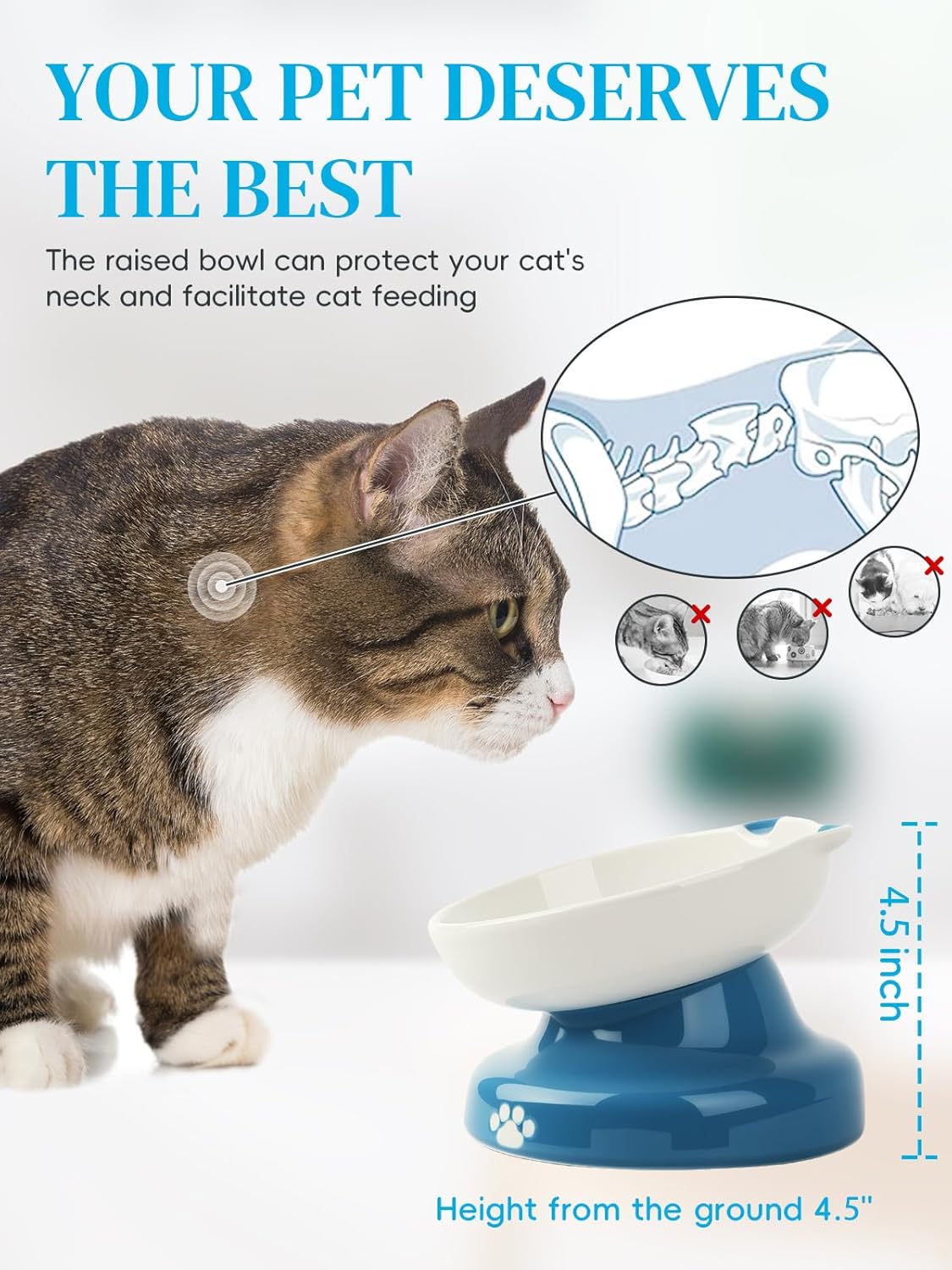 Y YHY Ceramic Cat Slow Feeder, Elevated Dog Food Bowl Tilted Design, Slow Feeder Bowl no Black Chin, Cat Shape for Dry and Wet Food