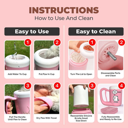 Semi-Automatic Paw Cleaner for Small Medium Dog Breeds, Premium Quality Silicone, Muddy Paw Washer, Essential Necessity (Pink, Medium)