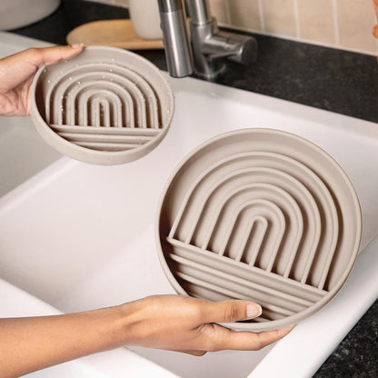 Should We Go? Slow Feeder for Dogs & Puppies, The Slowdown Bowl Silicone Slow Eating, Modern Lick Mat Design, Reduces Gulping, Fits 2 Cups, 7.5” Across x 1.5” Tall, Mealtime Challenge, Medium-Blush