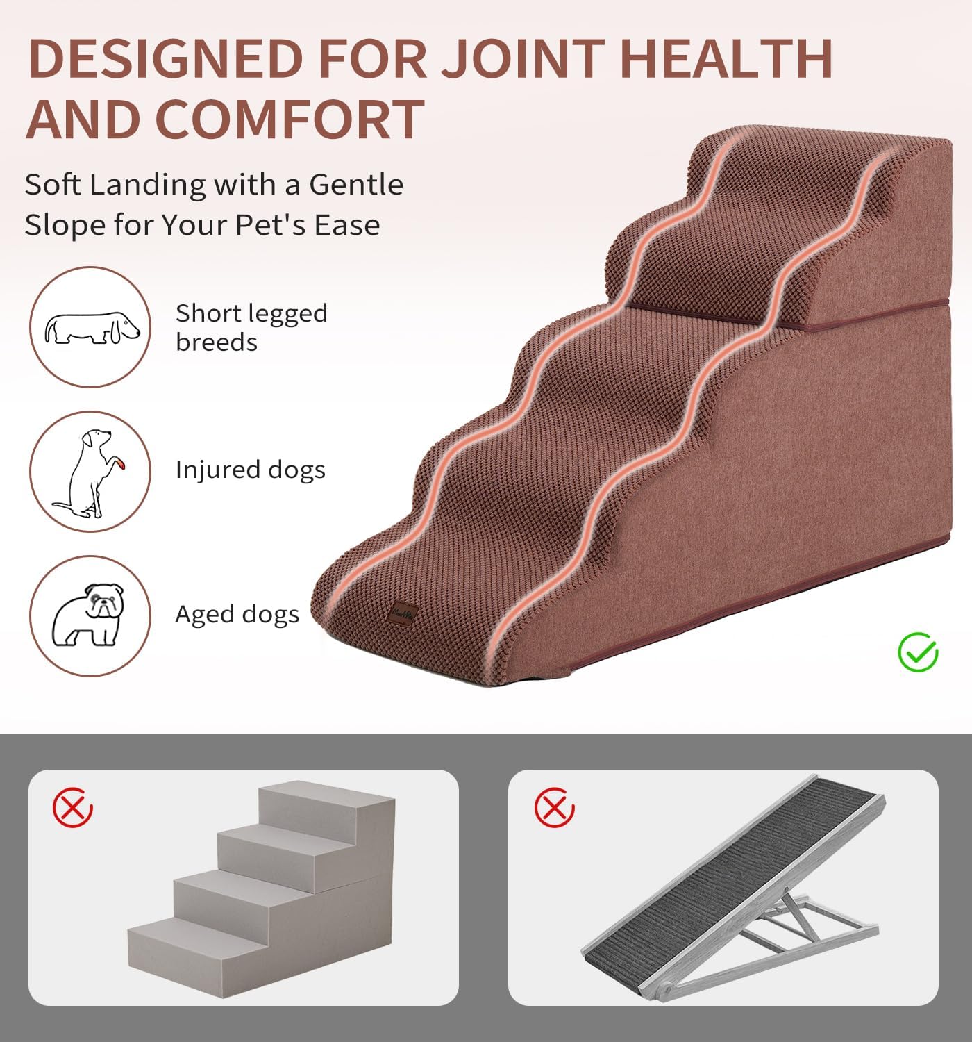 Made4Pets Dog Stairs Ramp for Small Dogs 15.7" H, 3-Step Dog Steps for Bed Couch Sofa and Chair, 35D Foam Pet Steps for Small Dogs and Cats, Non-Slip Bottom Pet Stairs, Grey