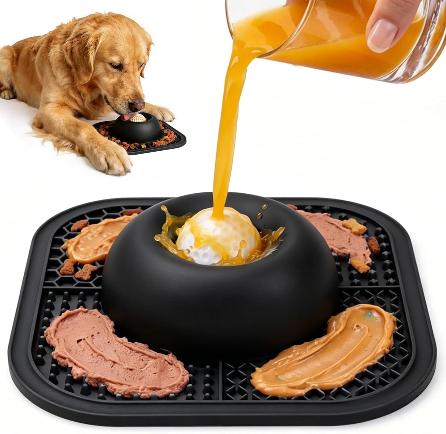 Slow Feeder Dog Bowls & Lick Mat for Liquid and Thick Treat, Anti-Slip Dog Lick Bowl with Interactive Rolling Ball, 5/6 Cup Pup Licking Toy for Large Medium Small Dogs and Cats Blue