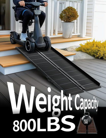 FACHNUO 2 Feet Portable Wheelchair Ramp, Non-Skid Aluminum Handicap Ramps with Handle, Folding Threshold Wheel Chair Ramp for Home Steps, Stairs, Entry, Doorways, Applicable Height 2-6 inches