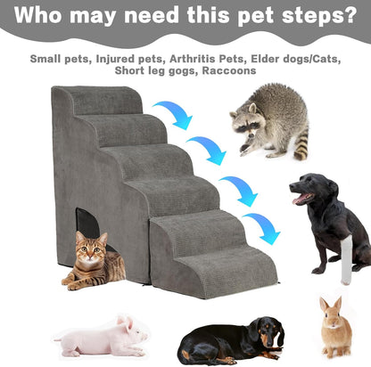Dog Stairs for High Beds 30-36 inches Tall, 6-Step Dog Steps for Bed 32-36 inches for Small Large Dogs, Doggie Ramp for Bed, 30D Foam Pet Stairs for Old Dogs/Cats, Free-Installation, Grey